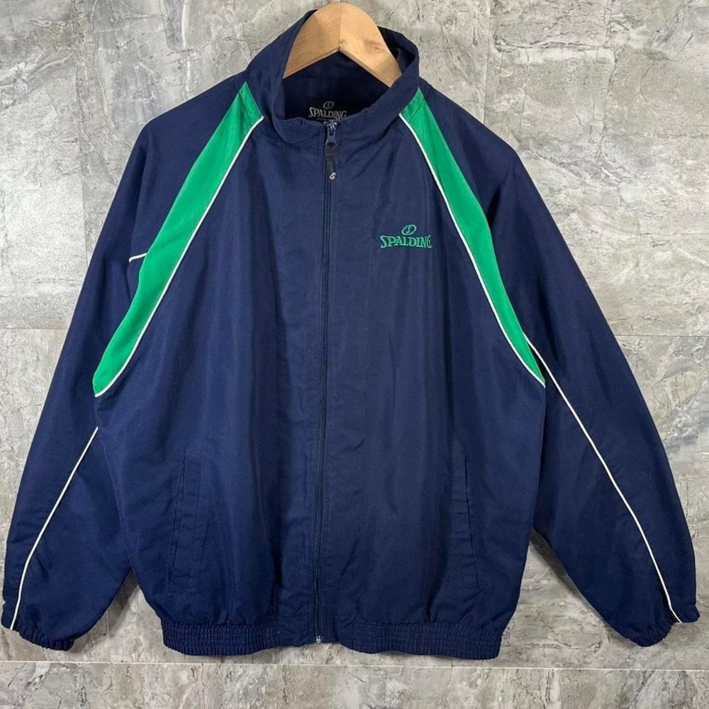 Spalding navy blue windbreaker jacket  Mens Size M #windbreaker #basketball